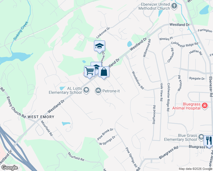 map of restaurants, bars, coffee shops, grocery stores, and more near 9211 Center Court Way in Knoxville