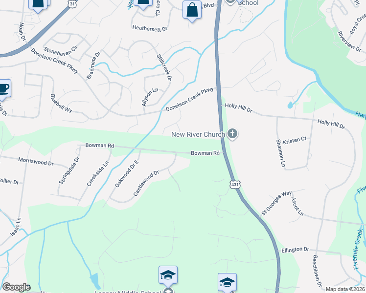 map of restaurants, bars, coffee shops, grocery stores, and more near 405 Birkdale Court in Franklin