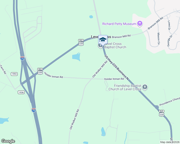 map of restaurants, bars, coffee shops, grocery stores, and more near 6087 Old Walker Mill Road in Randleman