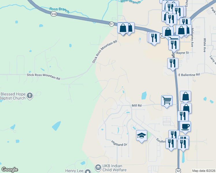 map of restaurants, bars, coffee shops, grocery stores, and more near 715 Ridgeview Drive in Tahlequah