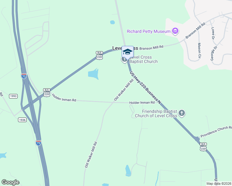 map of restaurants, bars, coffee shops, grocery stores, and more near 6087 Old Walker Mill Road in Randleman