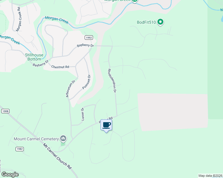 map of restaurants, bars, coffee shops, grocery stores, and more near 104 Bolinas Way in Chapel Hill