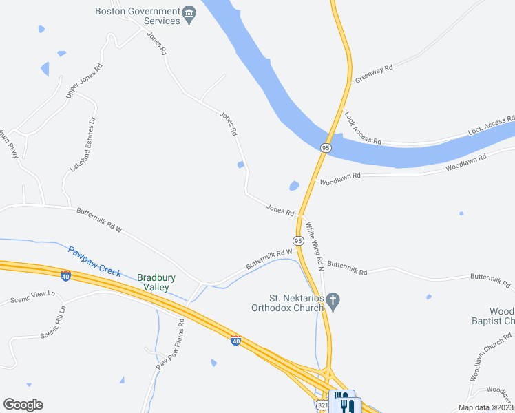 map of restaurants, bars, coffee shops, grocery stores, and more near 625 Jones Road in Lenoir City