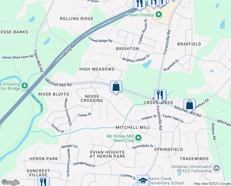 map of restaurants, bars, coffee shops, grocery stores, and more near 3726 Pinkham Way in Raleigh