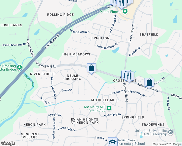 map of restaurants, bars, coffee shops, grocery stores, and more near 3726 Pinkham Way in Raleigh