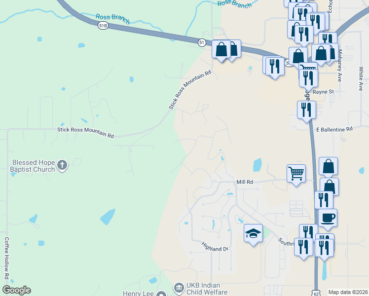 map of restaurants, bars, coffee shops, grocery stores, and more near 792 Winsor Place in Tahlequah