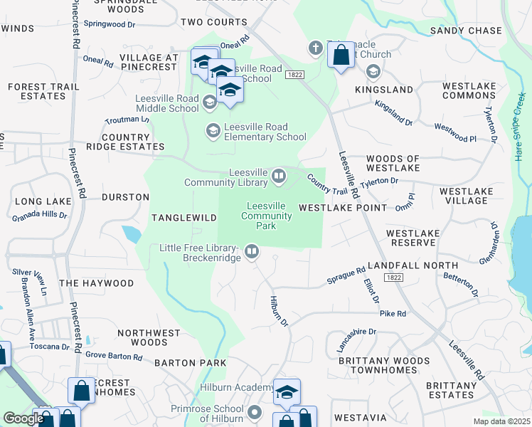 map of restaurants, bars, coffee shops, grocery stores, and more near 5105 Country Trail in Raleigh