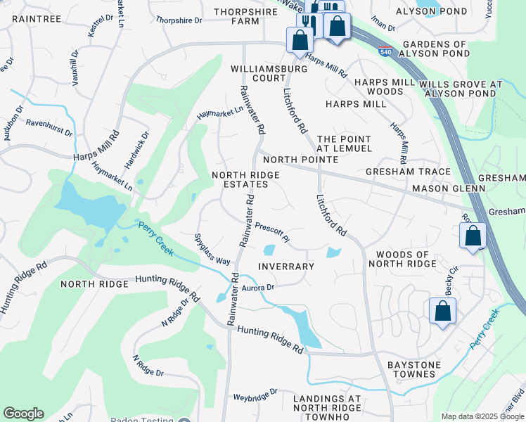 map of restaurants, bars, coffee shops, grocery stores, and more near 2000 Malvern Court in Raleigh