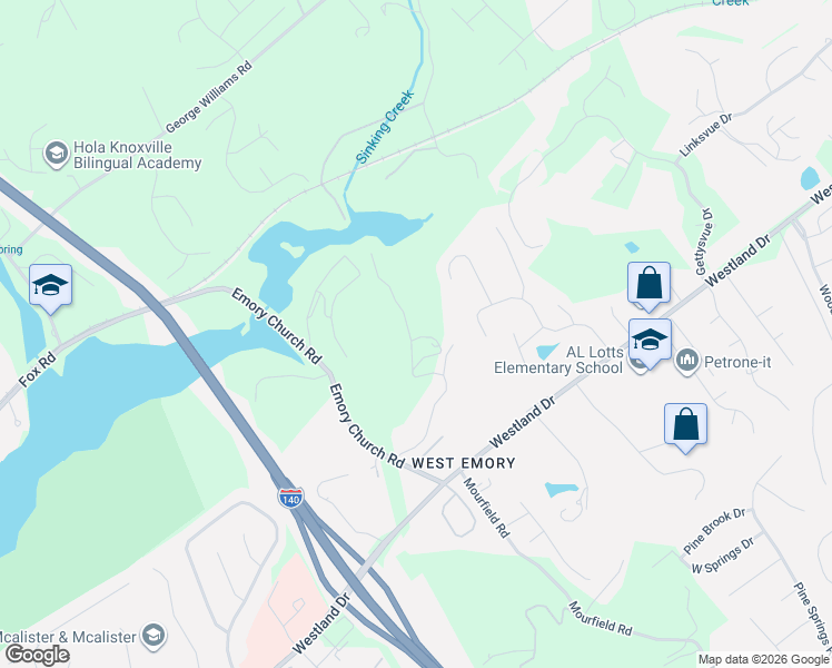 map of restaurants, bars, coffee shops, grocery stores, and more near 1011 Henderson Lane in Knoxville