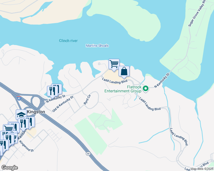 map of restaurants, bars, coffee shops, grocery stores, and more near 1025 Waterford Place in Kingston