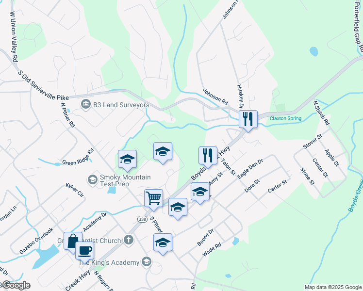 map of restaurants, bars, coffee shops, grocery stores, and more near 212 North Pitner Road in Seymour