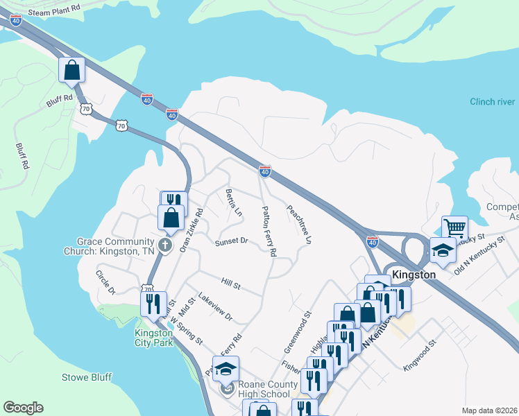 map of restaurants, bars, coffee shops, grocery stores, and more near 840 Patton Ferry Road in Kingston
