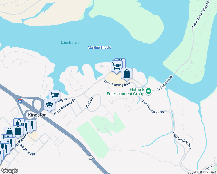 map of restaurants, bars, coffee shops, grocery stores, and more near 1025 Waterford Place in Kingston