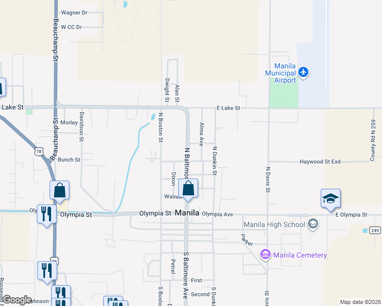 map of restaurants, bars, coffee shops, grocery stores, and more near 610 North Baltimore Avenue in Manila