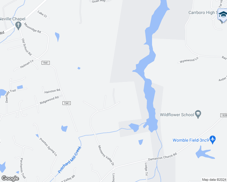 map of restaurants, bars, coffee shops, grocery stores, and more near 2301 Mountain Side Drive in Chapel Hill