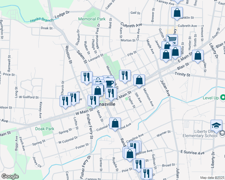 map of restaurants, bars, coffee shops, grocery stores, and more near 11 Commerce Street in Thomasville