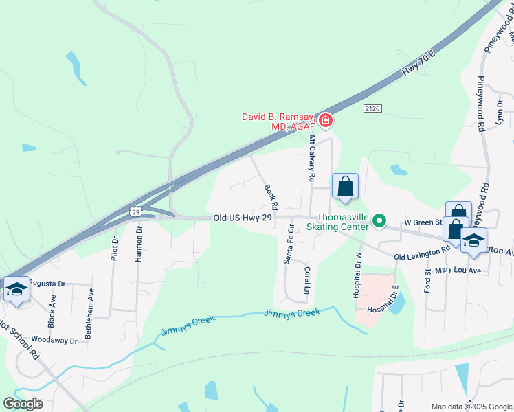 map of restaurants, bars, coffee shops, grocery stores, and more near 1506 Lexington Avenue in Thomasville