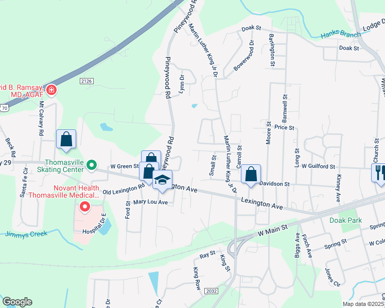map of restaurants, bars, coffee shops, grocery stores, and more near 907 Marsh Street in Thomasville