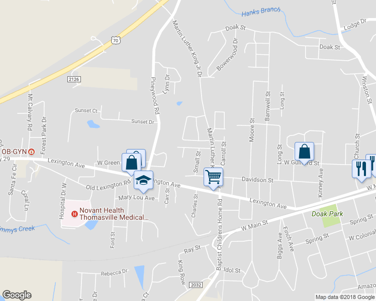 map of restaurants, bars, coffee shops, grocery stores, and more near 807 Marsh Street in Thomasville