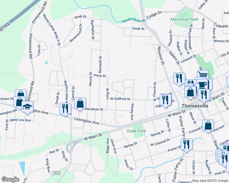 map of restaurants, bars, coffee shops, grocery stores, and more near 210 Stone Street in Thomasville