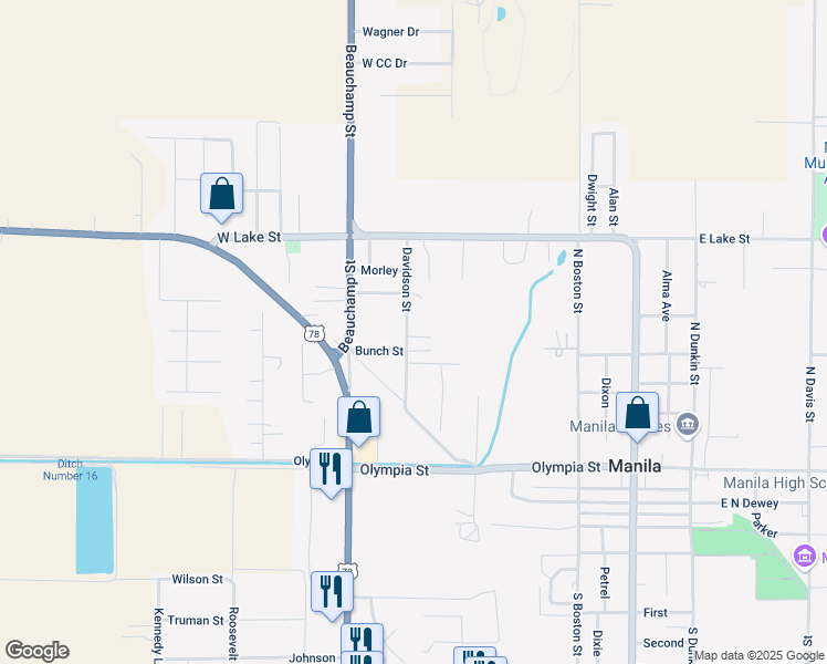 map of restaurants, bars, coffee shops, grocery stores, and more near 519 Davidson Street in Manila