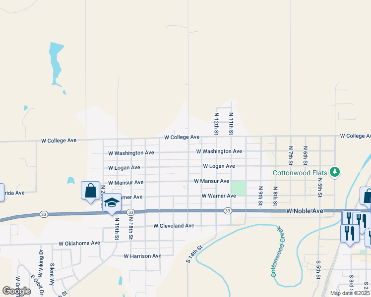 map of restaurants, bars, coffee shops, grocery stores, and more near 1502 West Washington Avenue in Guthrie