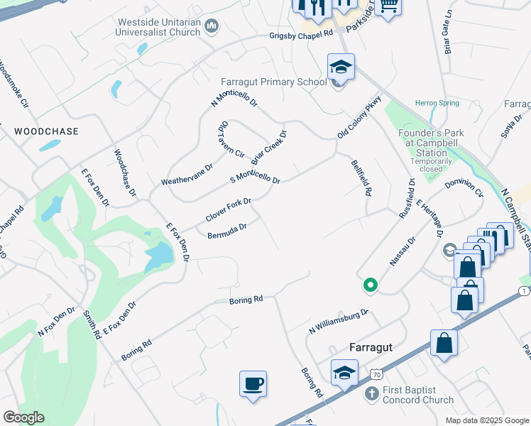 map of restaurants, bars, coffee shops, grocery stores, and more near 428 Clover Fork Drive in Knoxville