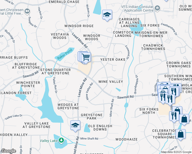 map of restaurants, bars, coffee shops, grocery stores, and more near 7708 Cart Track Trail in Raleigh