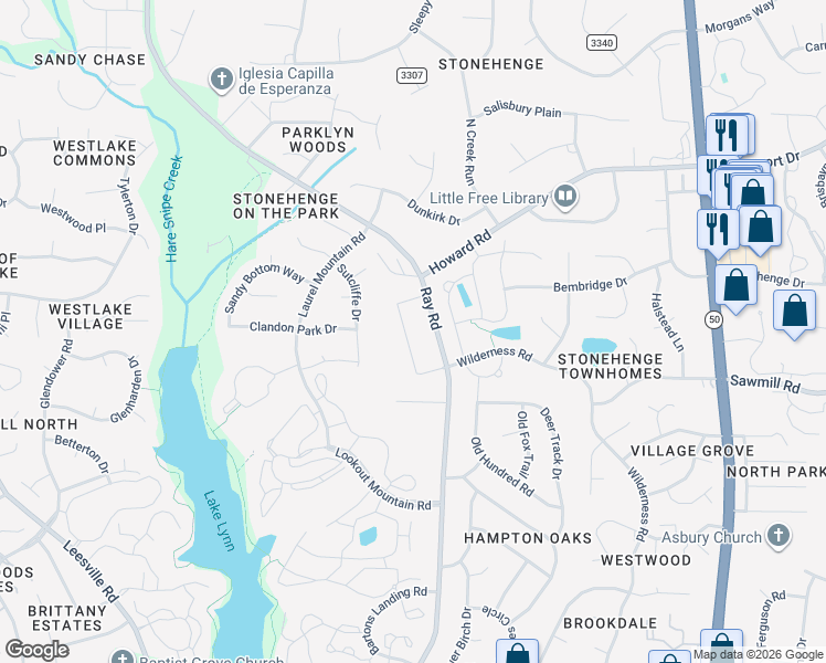 map of restaurants, bars, coffee shops, grocery stores, and more near 7616 Valview Street in Raleigh