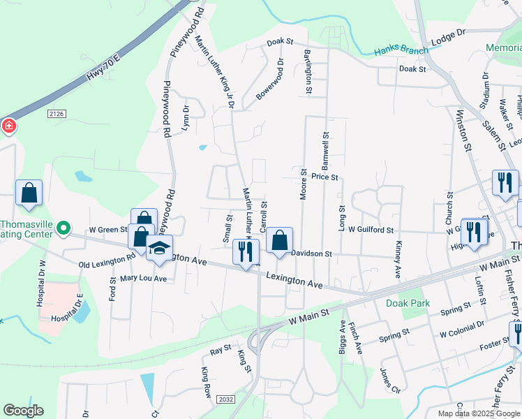 map of restaurants, bars, coffee shops, grocery stores, and more near 401 Martin Luther King Junior Drive in Thomasville