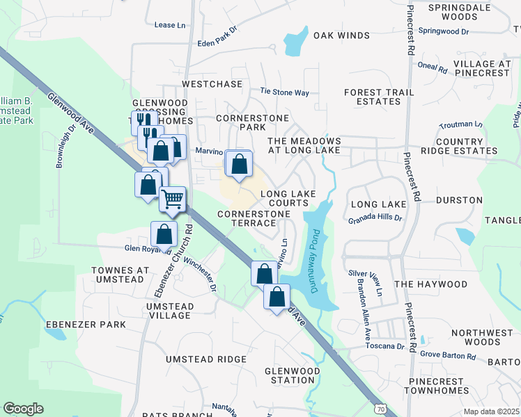 map of restaurants, bars, coffee shops, grocery stores, and more near 8519 Silhouette Place in Raleigh