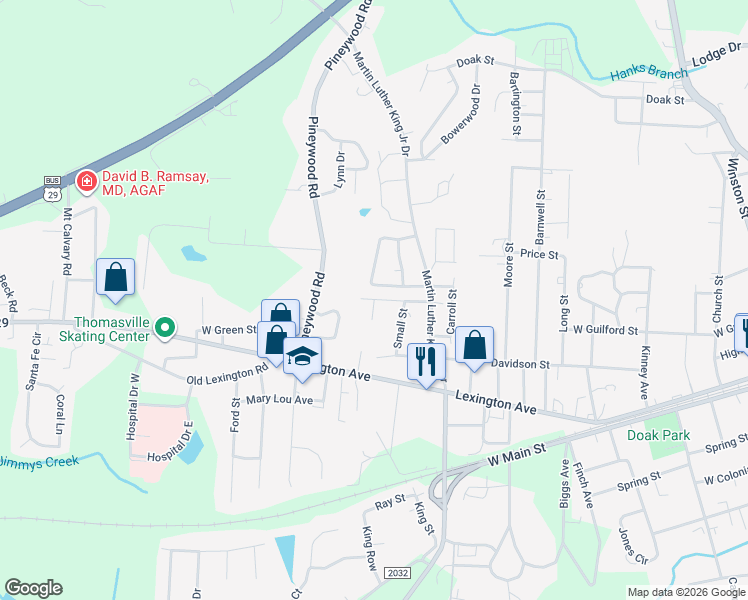 map of restaurants, bars, coffee shops, grocery stores, and more near 907 Marsh Street in Thomasville