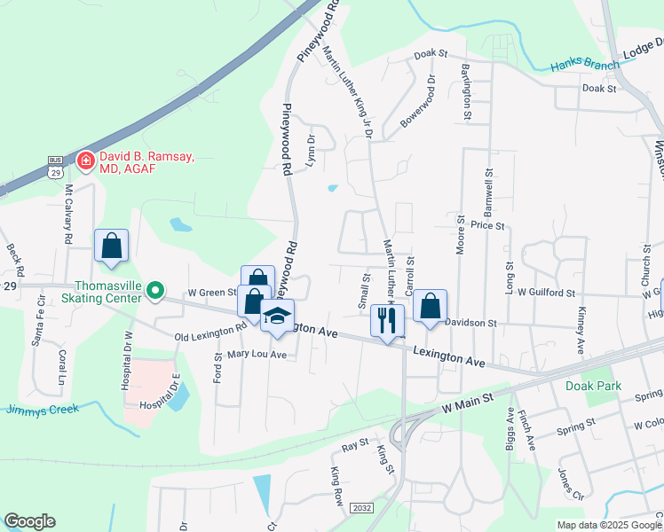map of restaurants, bars, coffee shops, grocery stores, and more near 907 Marsh Street in Thomasville