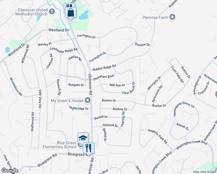 map of restaurants, bars, coffee shops, grocery stores, and more near 8808 Mill Run Drive in Knoxville