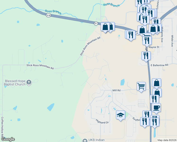 map of restaurants, bars, coffee shops, grocery stores, and more near 792 Winsor Place in Tahlequah