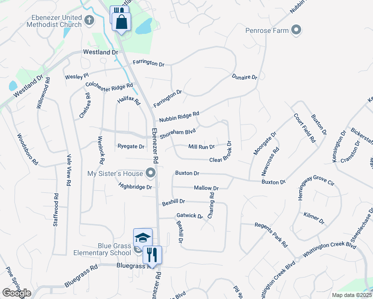 map of restaurants, bars, coffee shops, grocery stores, and more near 8808 Mill Run Drive in Knoxville
