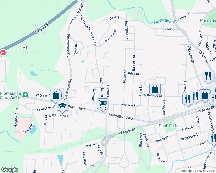 map of restaurants, bars, coffee shops, grocery stores, and more near 401 Martin Luther King Junior Drive in Thomasville