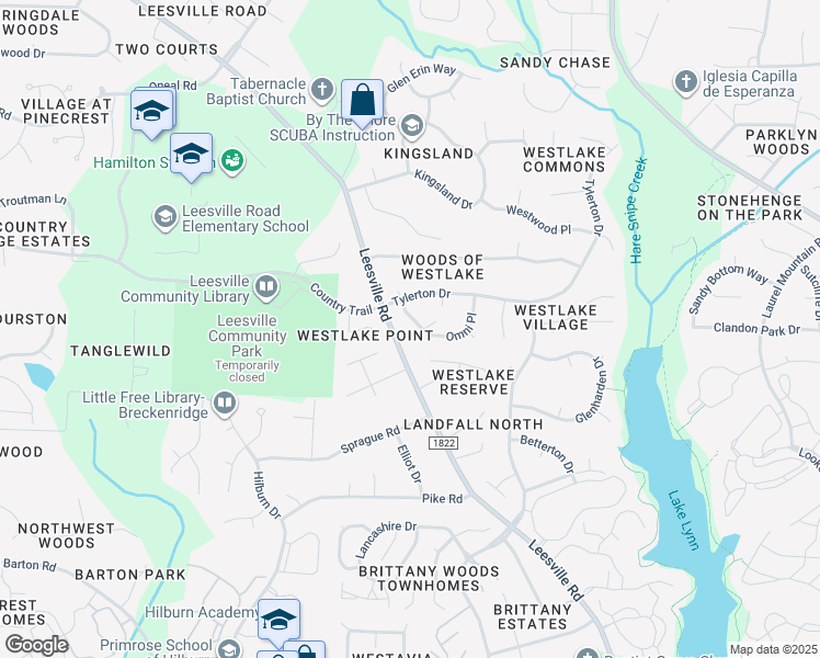 map of restaurants, bars, coffee shops, grocery stores, and more near 4405 Omni Place in Raleigh