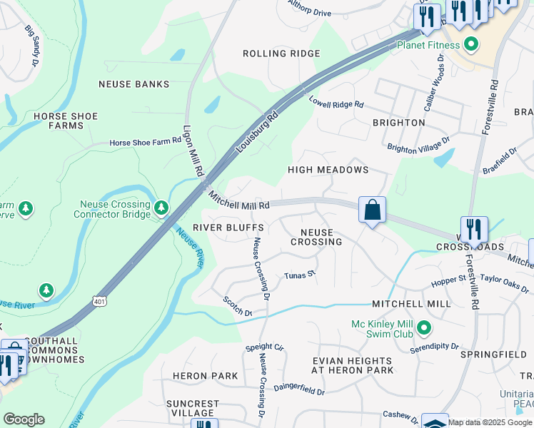 map of restaurants, bars, coffee shops, grocery stores, and more near 3509 Tarbell Court in Raleigh