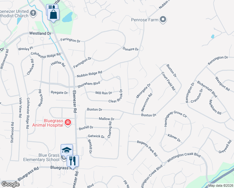 map of restaurants, bars, coffee shops, grocery stores, and more near 8700 Mill Run Drive in Knoxville