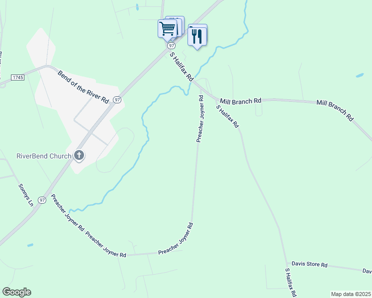 map of restaurants, bars, coffee shops, grocery stores, and more near 8232 Preacher Joyner Road in Rocky Mount