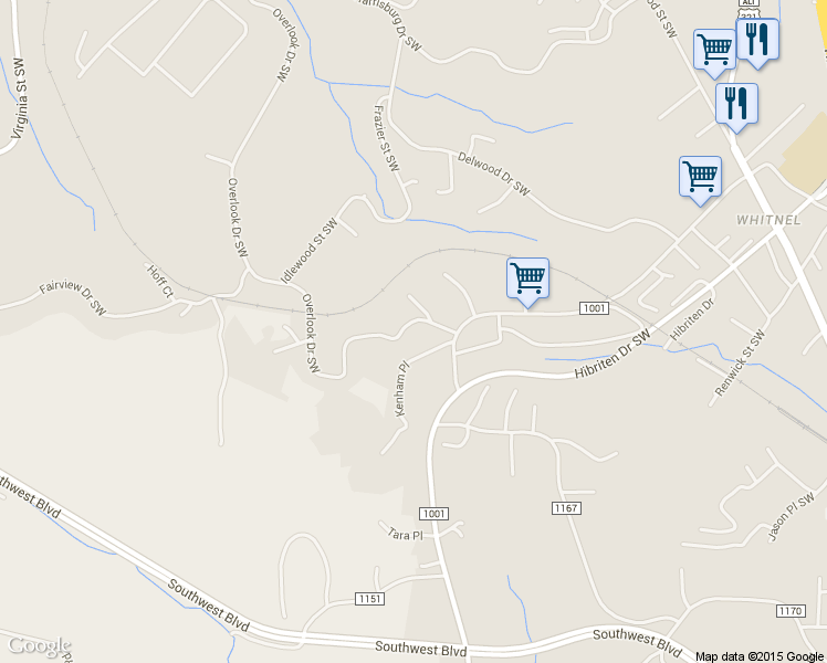 map of restaurants, bars, coffee shops, grocery stores, and more near 1476 Overlook Drive Southwest in Lenoir