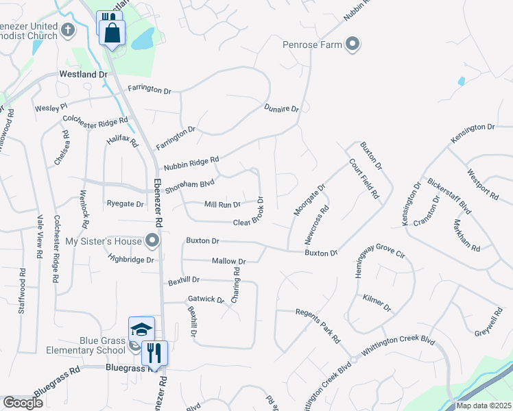 map of restaurants, bars, coffee shops, grocery stores, and more near 8700 Mill Run Drive in Knoxville