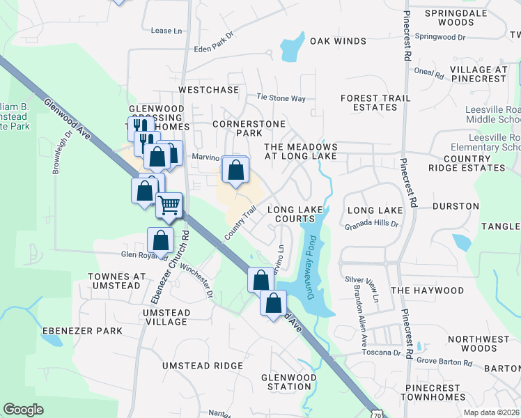 map of restaurants, bars, coffee shops, grocery stores, and more near 8519 Silhouette Place in Raleigh