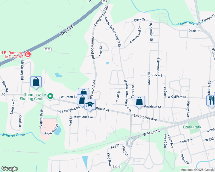 map of restaurants, bars, coffee shops, grocery stores, and more near 907 Marsh Street in Thomasville