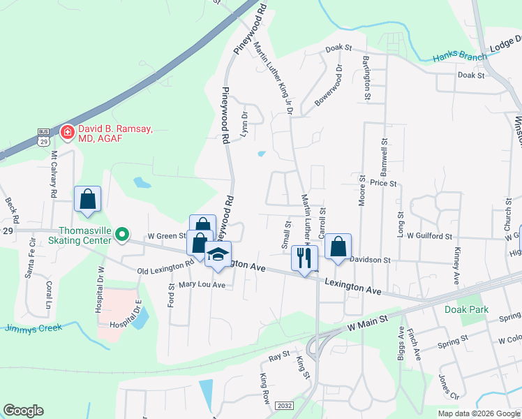 map of restaurants, bars, coffee shops, grocery stores, and more near 907 Marsh Street in Thomasville