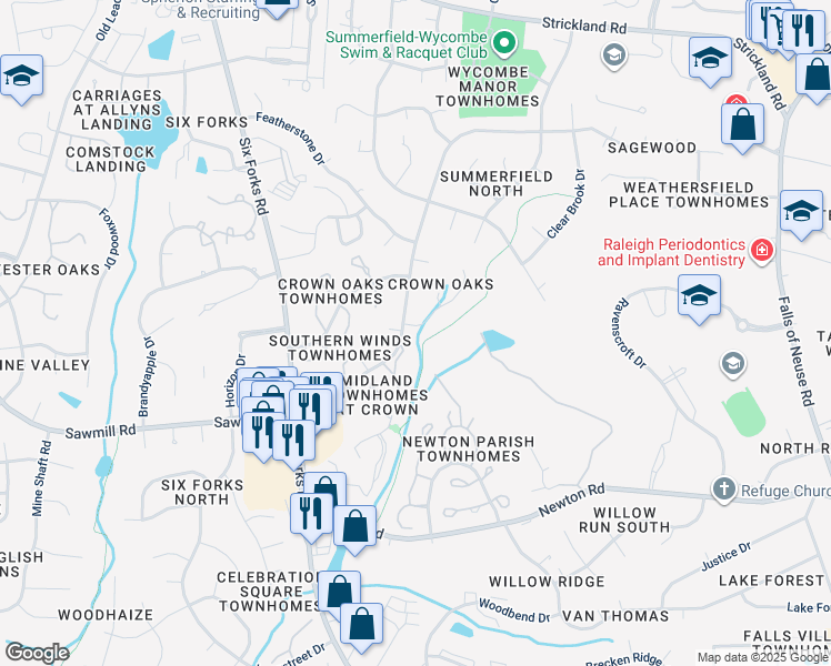 map of restaurants, bars, coffee shops, grocery stores, and more near 404 Drolmond Drive in Raleigh