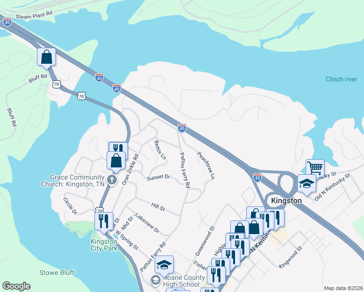map of restaurants, bars, coffee shops, grocery stores, and more near 840 Patton Ferry Road in Kingston