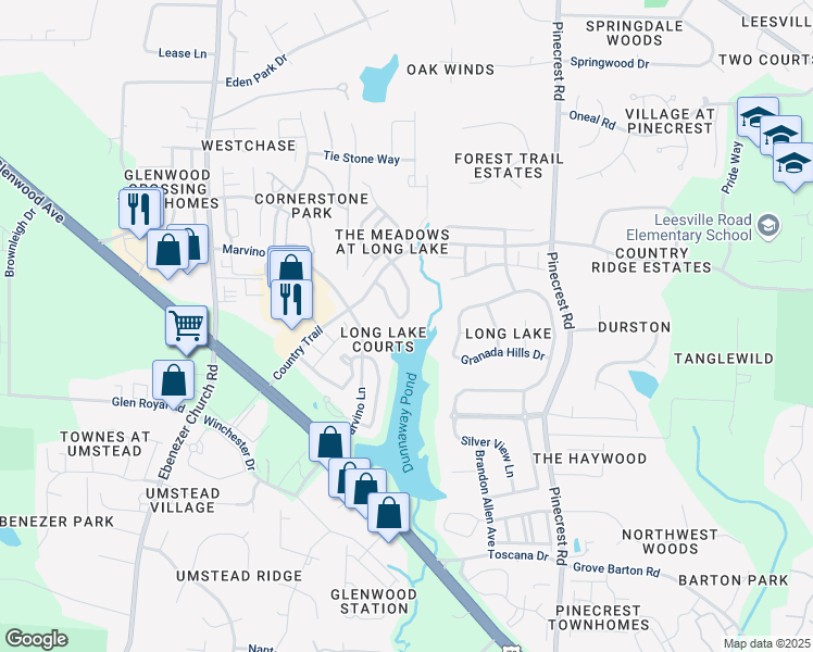 map of restaurants, bars, coffee shops, grocery stores, and more near 7702 San Gabriel Street in Raleigh
