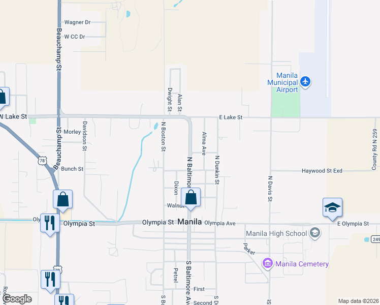 map of restaurants, bars, coffee shops, grocery stores, and more near 610 Baltimore Avenue in Manila